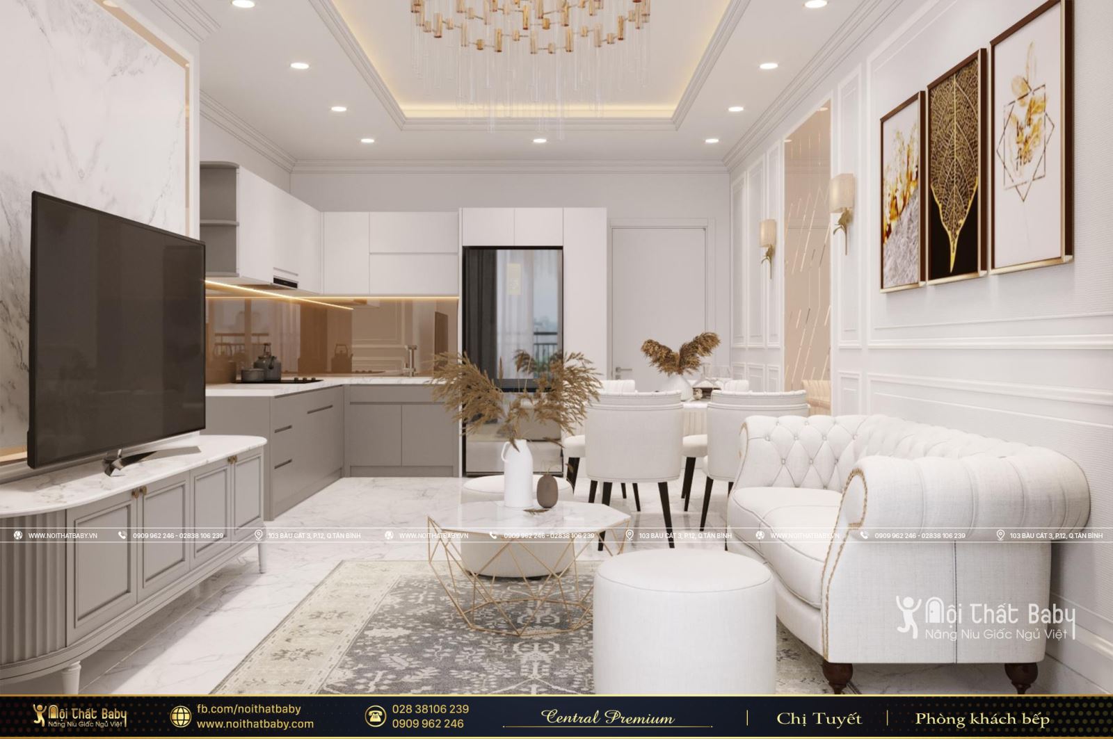 Thiết kế nội thất tân cổ điển sang trọng tại Central Premium Quận 8 73m2